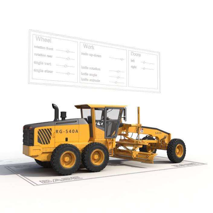 3D Road Grader Rigged model