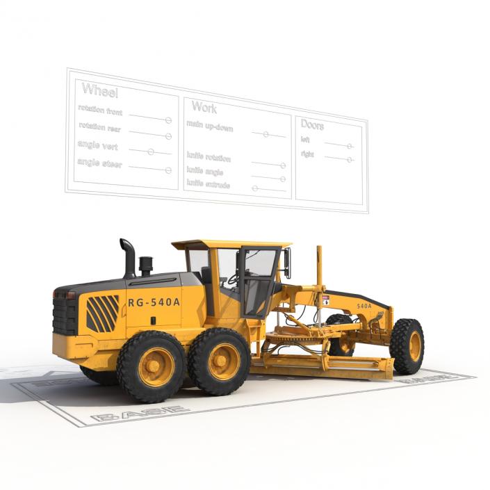 3D Road Grader Rigged model