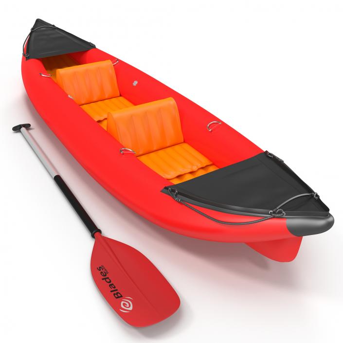 3D Kayak 3 Red with Paddle model