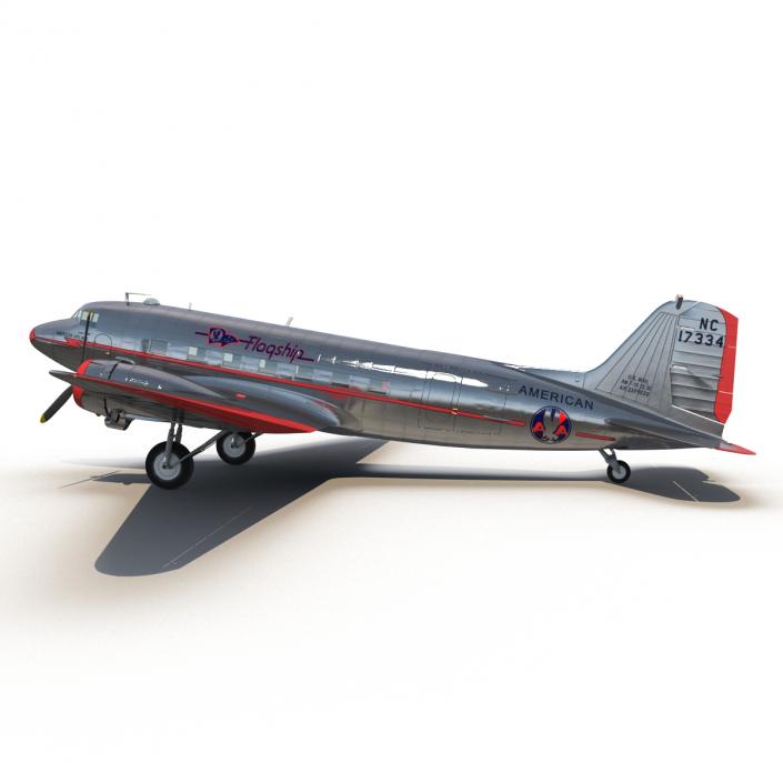 Douglas DC-3 American Airlines Rigged 3D