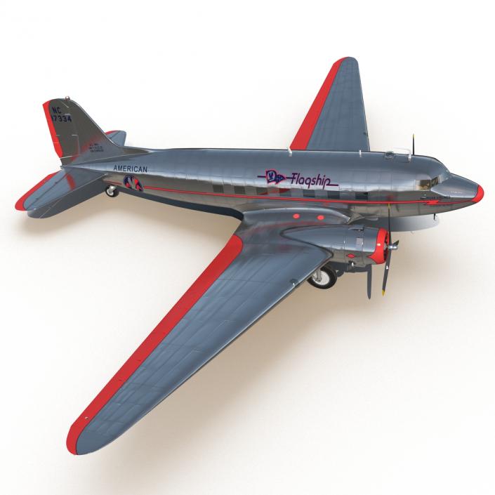 Douglas DC-3 American Airlines Rigged 3D