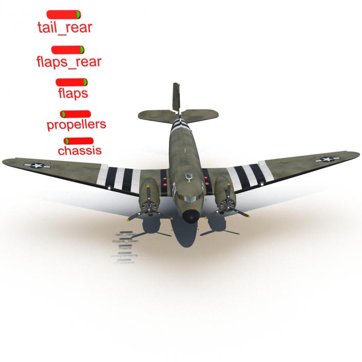 Douglas DC-3 Rigged 3D model