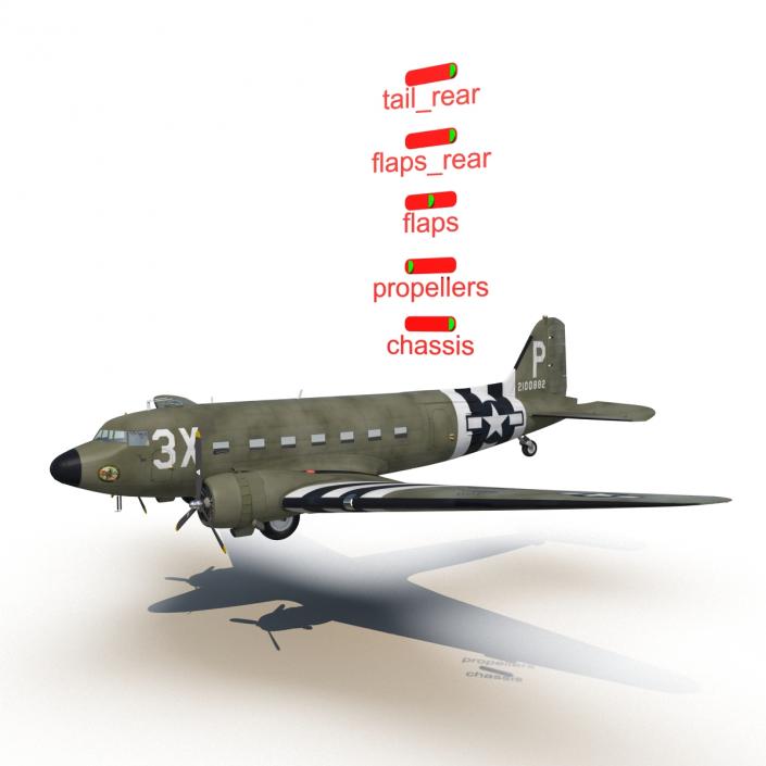 Douglas DC-3 Rigged 3D model