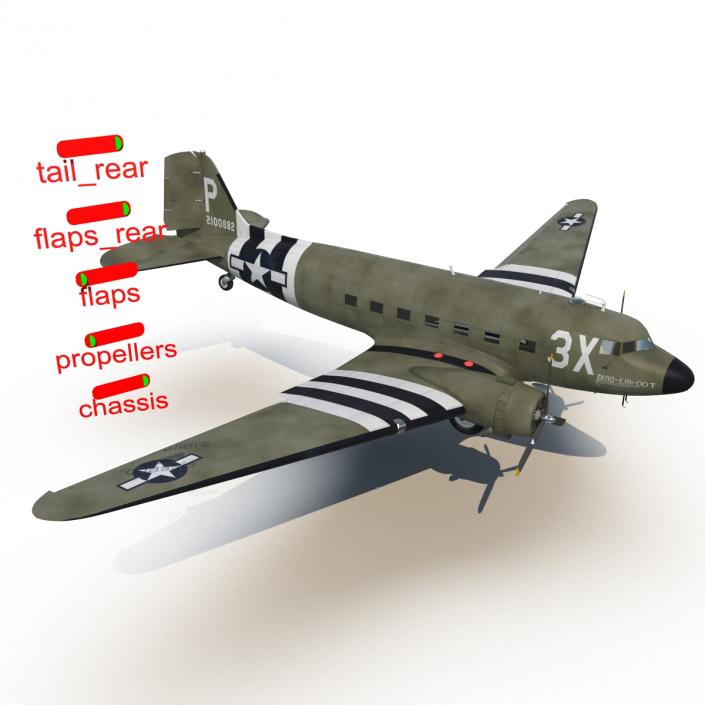 Douglas DC-3 Rigged 3D model