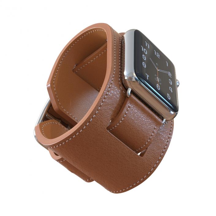 Apple Watch Hermes Cuff 42mm Stainless Steel Case Leather Band 3D