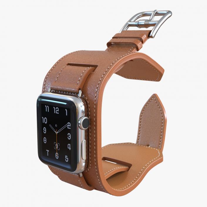 Apple Watch Hermes Cuff 42mm Stainless Steel Case Leather Band 2 3D model