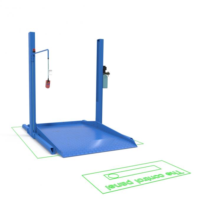 Two Post Parking Car Lift Rigged 3D