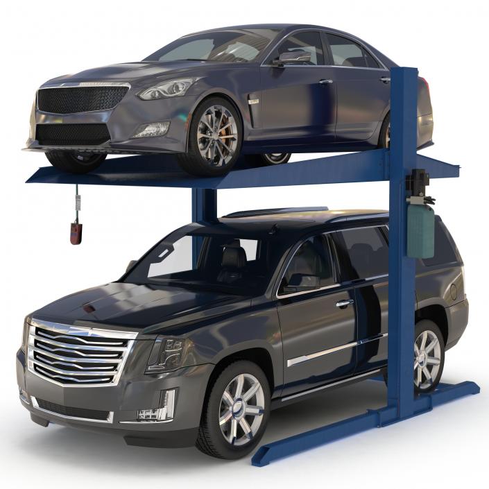 Two Post Parking Car Lift and Cars 3D model