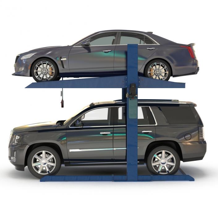 Two Post Parking Car Lift and Cars 3D model