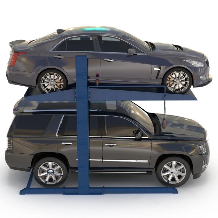 Two Post Parking Car Lift and Cars 3D model