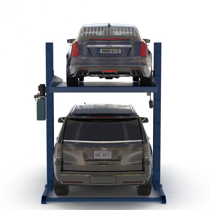 Two Post Parking Car Lift and Cars 3D model