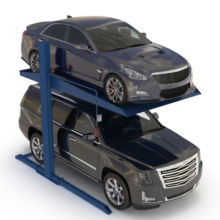 Two Post Parking Car Lift and Cars 3D model