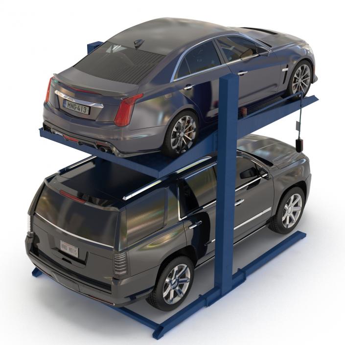 Two Post Parking Car Lift and Cars 3D model