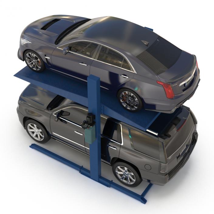 Two Post Parking Car Lift and Cars 3D model