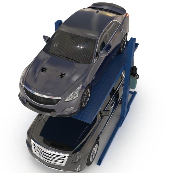 Two Post Parking Car Lift and Cars 3D model