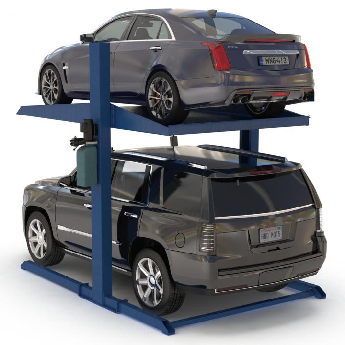 Two Post Parking Car Lift and Cars 3D model