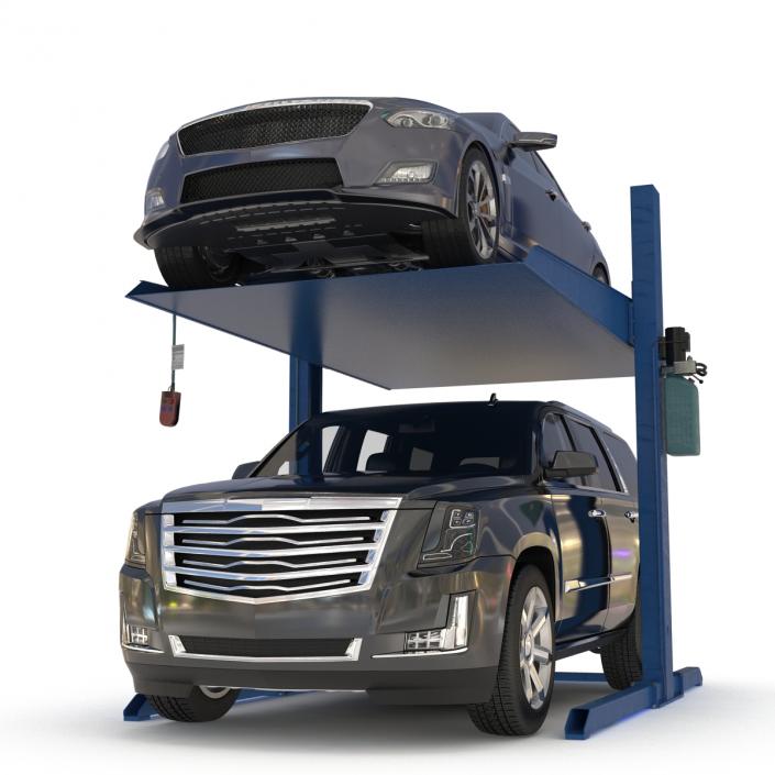 Two Post Parking Car Lift and Cars 3D model