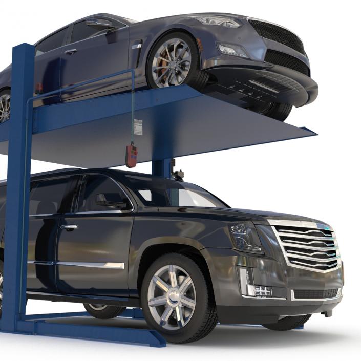 Two Post Parking Car Lift and Cars 3D model