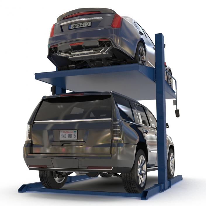 Two Post Parking Car Lift and Cars 3D model