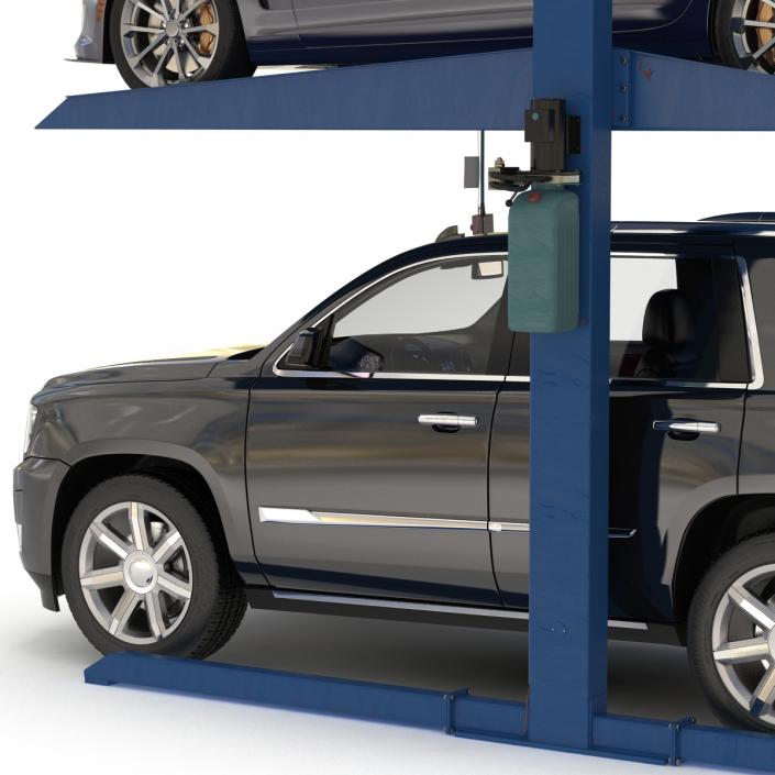 Two Post Parking Car Lift and Cars 3D model