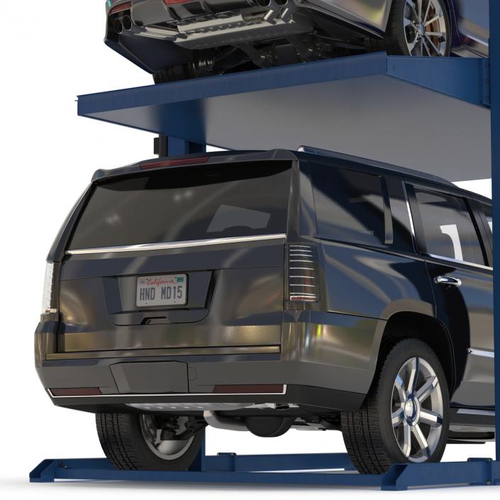 Two Post Parking Car Lift and Cars 3D model