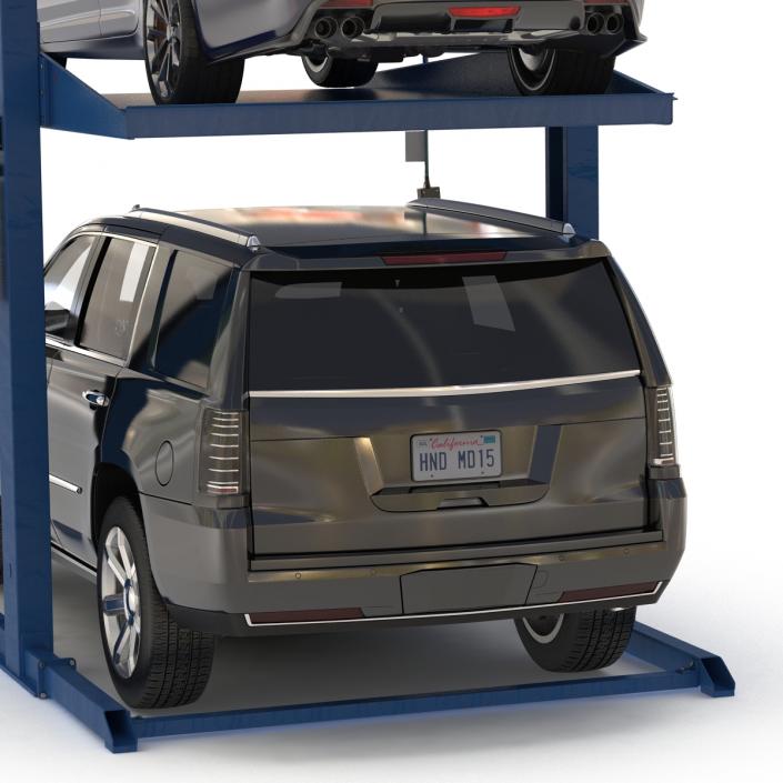 Two Post Parking Car Lift and Cars 3D model