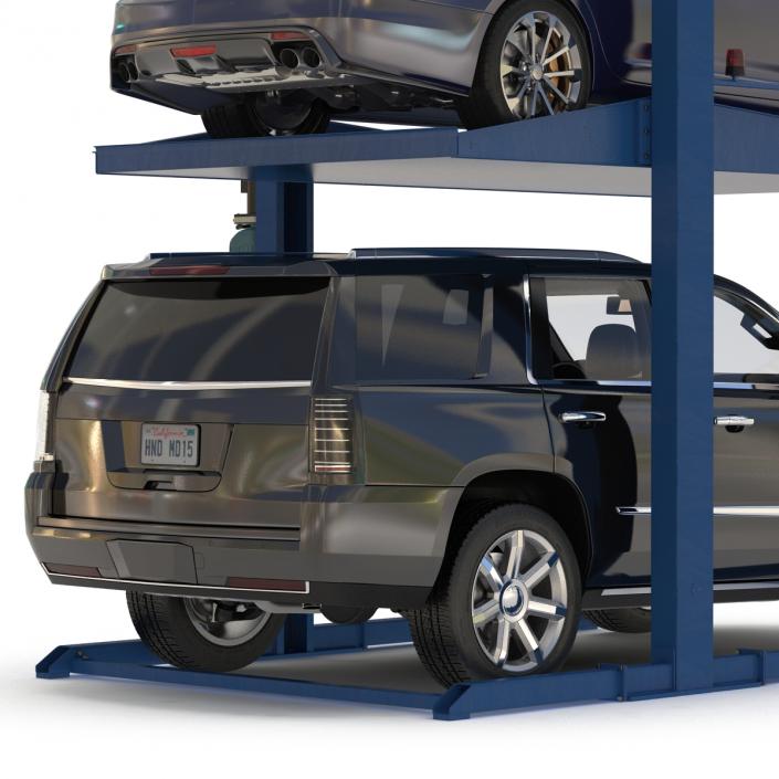 Two Post Parking Car Lift and Cars 3D model