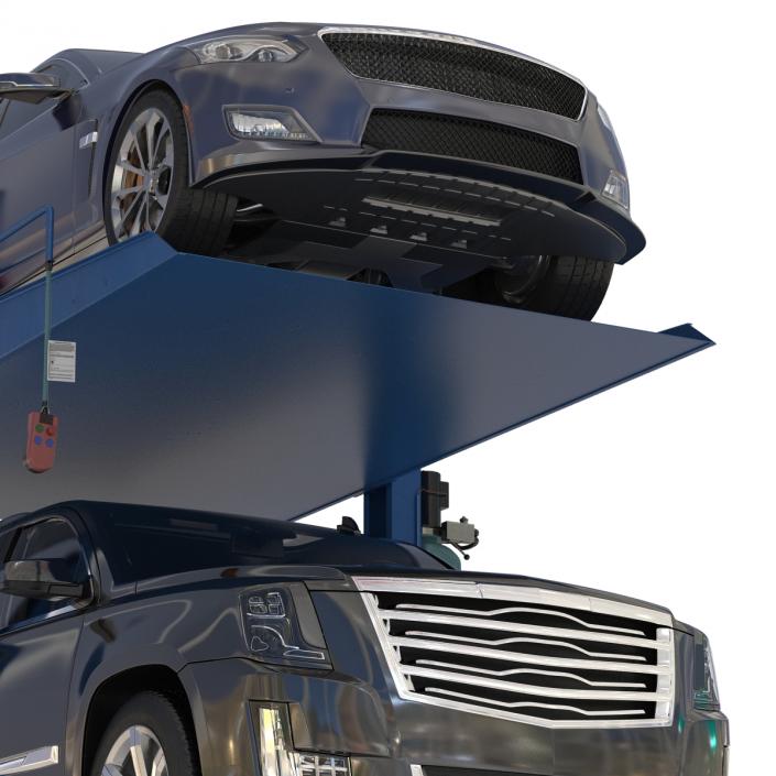 Two Post Parking Car Lift and Cars 3D model