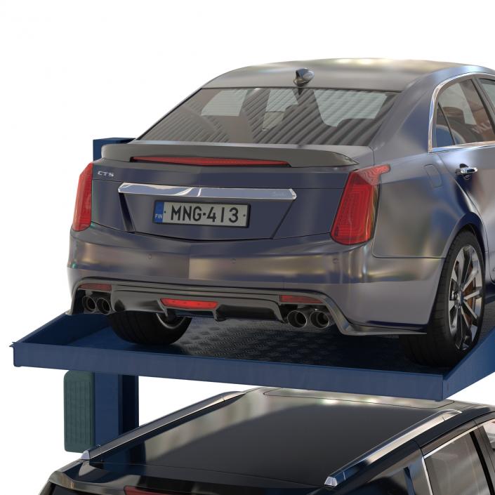 Two Post Parking Car Lift and Cars 3D model