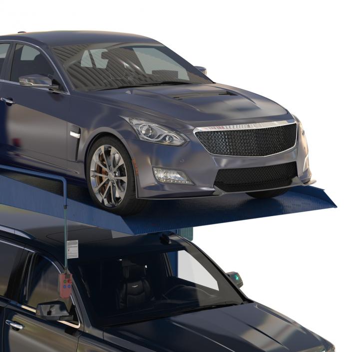 Two Post Parking Car Lift and Cars 3D model