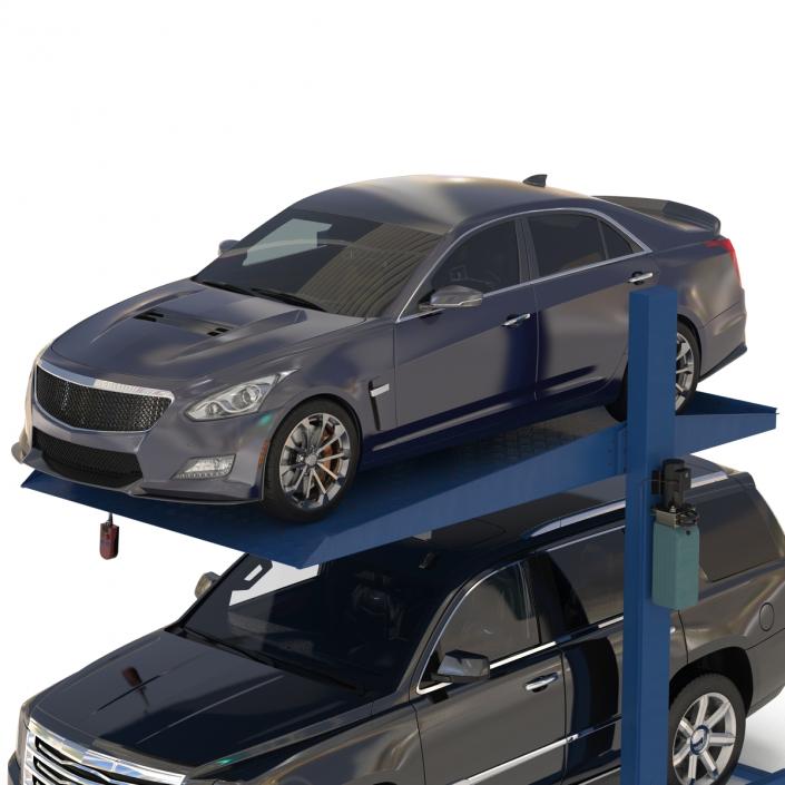 Two Post Parking Car Lift and Cars 3D model