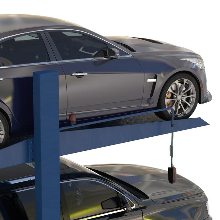 Two Post Parking Car Lift and Cars 3D model