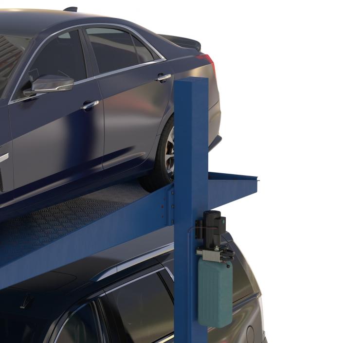 Two Post Parking Car Lift and Cars 3D model