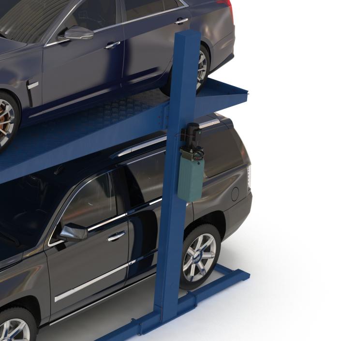 Two Post Parking Car Lift and Cars 3D model