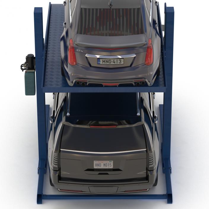 Two Post Parking Car Lift and Cars 3D model