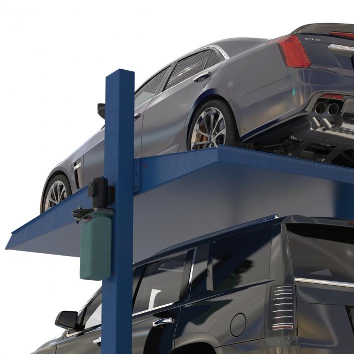 Two Post Parking Car Lift and Cars 3D model