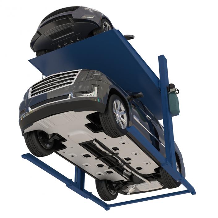 Two Post Parking Car Lift and Cars 3D model