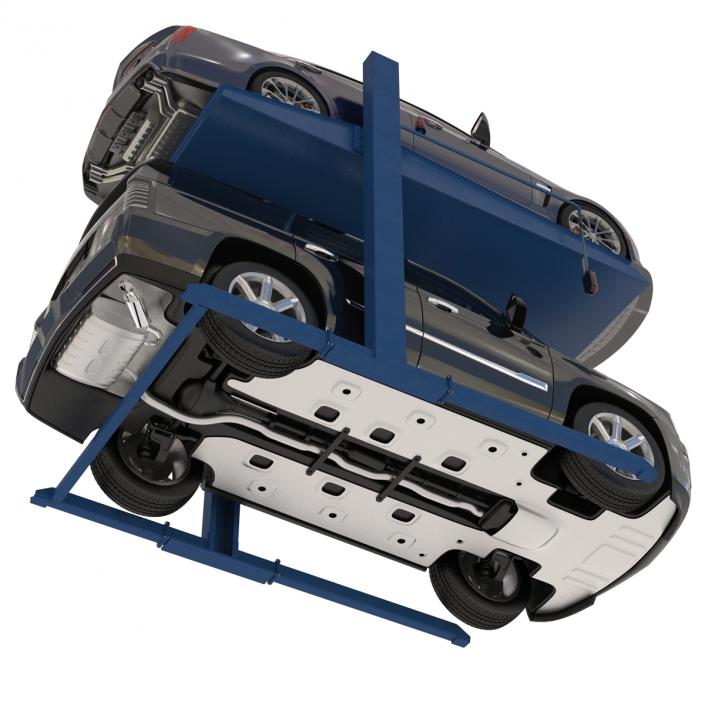 Two Post Parking Car Lift and Cars 3D model