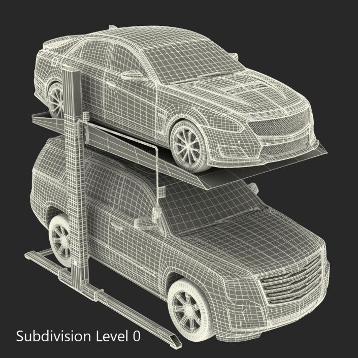 Two Post Parking Car Lift and Cars 3D model