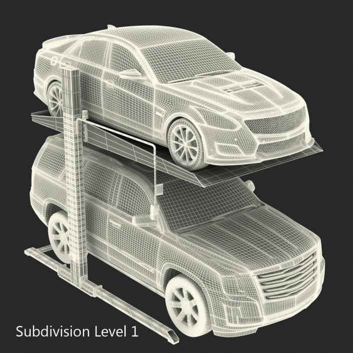 Two Post Parking Car Lift and Cars 3D model