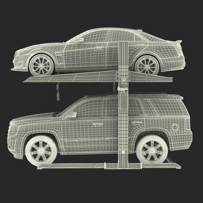 Two Post Parking Car Lift and Cars 3D model