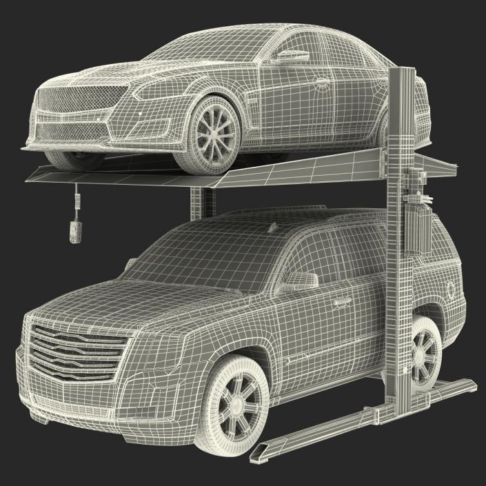 Two Post Parking Car Lift and Cars 3D model