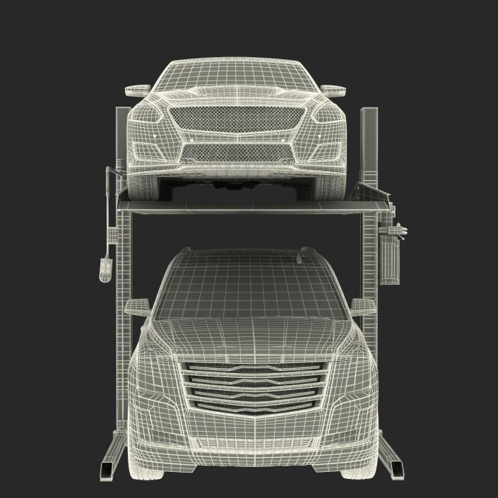 Two Post Parking Car Lift and Cars 3D model