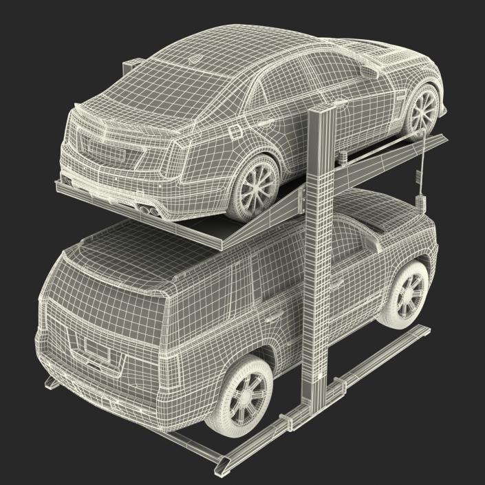 Two Post Parking Car Lift and Cars 3D model