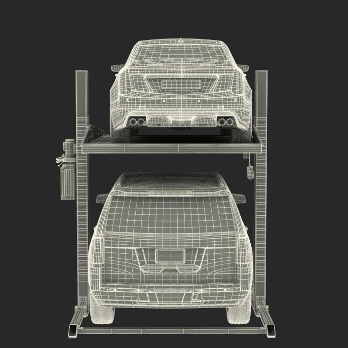 Two Post Parking Car Lift and Cars 3D model