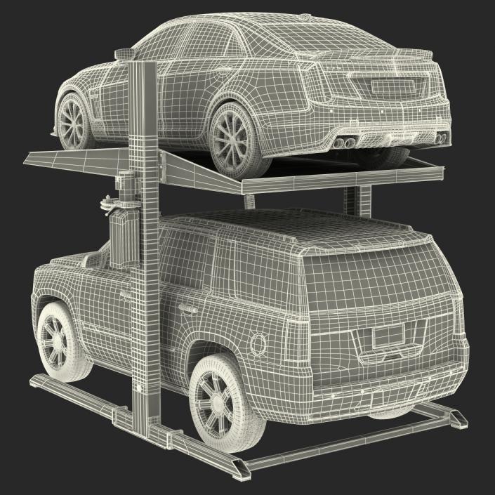 Two Post Parking Car Lift and Cars 3D model