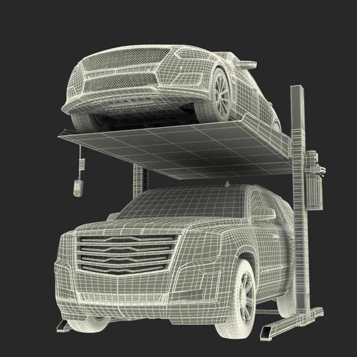 Two Post Parking Car Lift and Cars 3D model