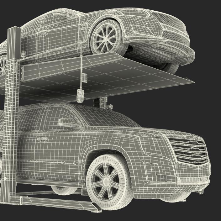 Two Post Parking Car Lift and Cars 3D model