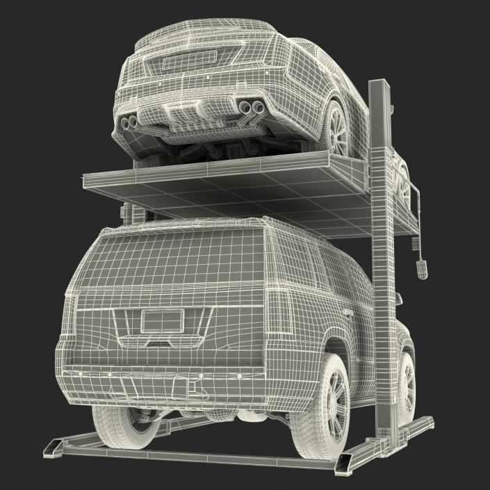 Two Post Parking Car Lift and Cars 3D model