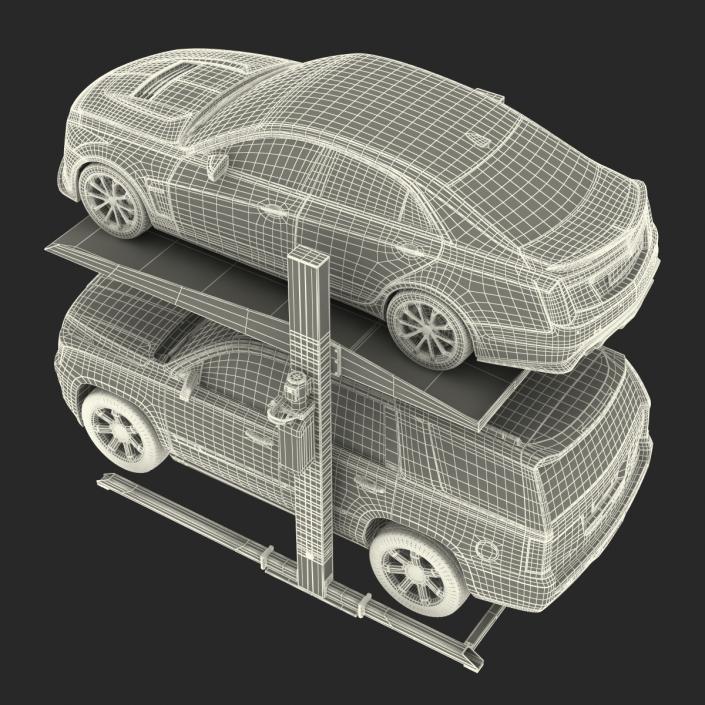 Two Post Parking Car Lift and Cars 3D model